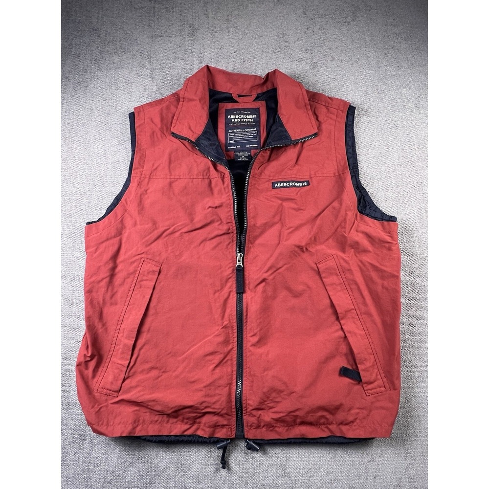 Vintage Abercrombie Fitch Vest Men's M Red Full Zip Preppy Hiking Casual Y2K